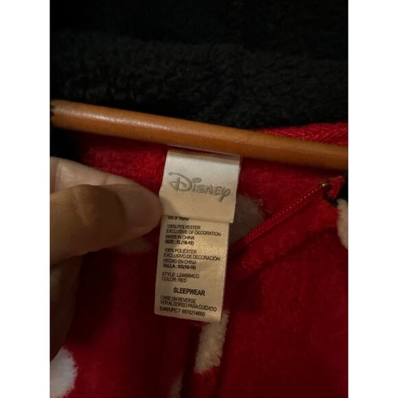 Disney Minnie Mouse Fleece Onesie Pajamas Women’s XL Red Polka Dot Hooded - Picture 3 of 7